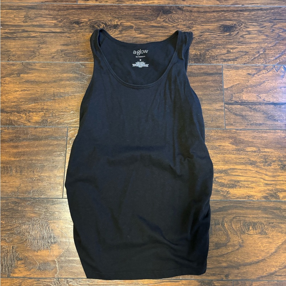 A Glow Medium Maternity Black Tank Top Scrunched at sides